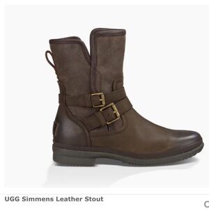 UGG Women's Simmons Stout Dark Brown Waterproof Engineer Moto Style Boots, Sz 7